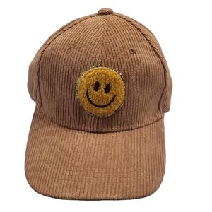 Corduroy Smiley face adjustable hat chenille glitter Patch